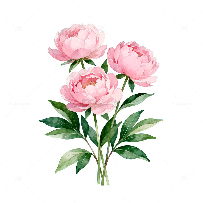 AI绘制粉色芍药花插画