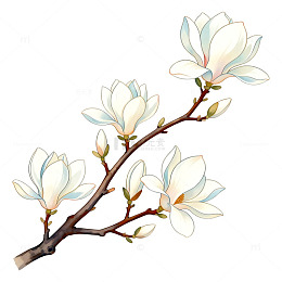 玉兰花枝卡通插画