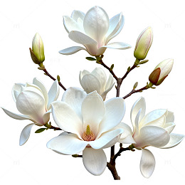 白玉兰花枝插画素材