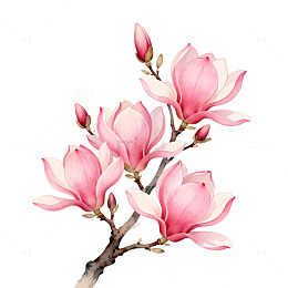 水彩玉兰盛开插画素材