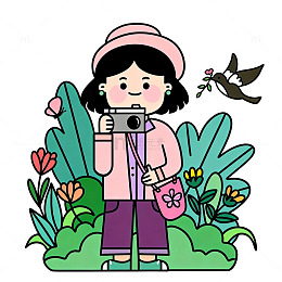 卡通女孩户外摄影插画人物素材