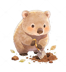 卡通小熊挖土插画