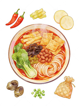 水彩螺蛳粉美食插画设计素材