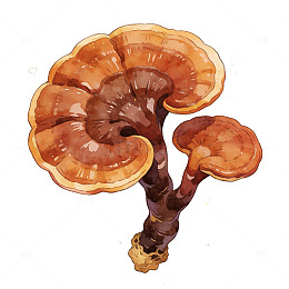 水彩风格灵芝插画