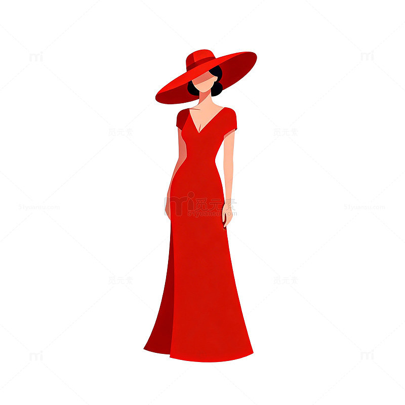 红色礼服女性插画素材