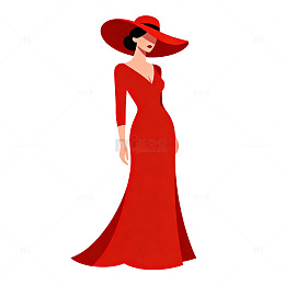 红色礼服女性插画