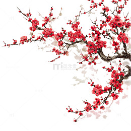 梅花盛开水墨画装饰素材