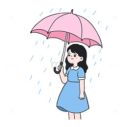 春季春雨打伞手绘卡通元素