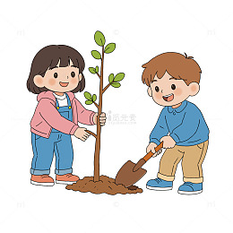 手绘植树节种树插画