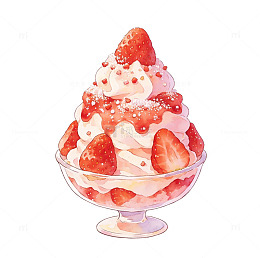 水彩草莓冰淇淋甜点插画