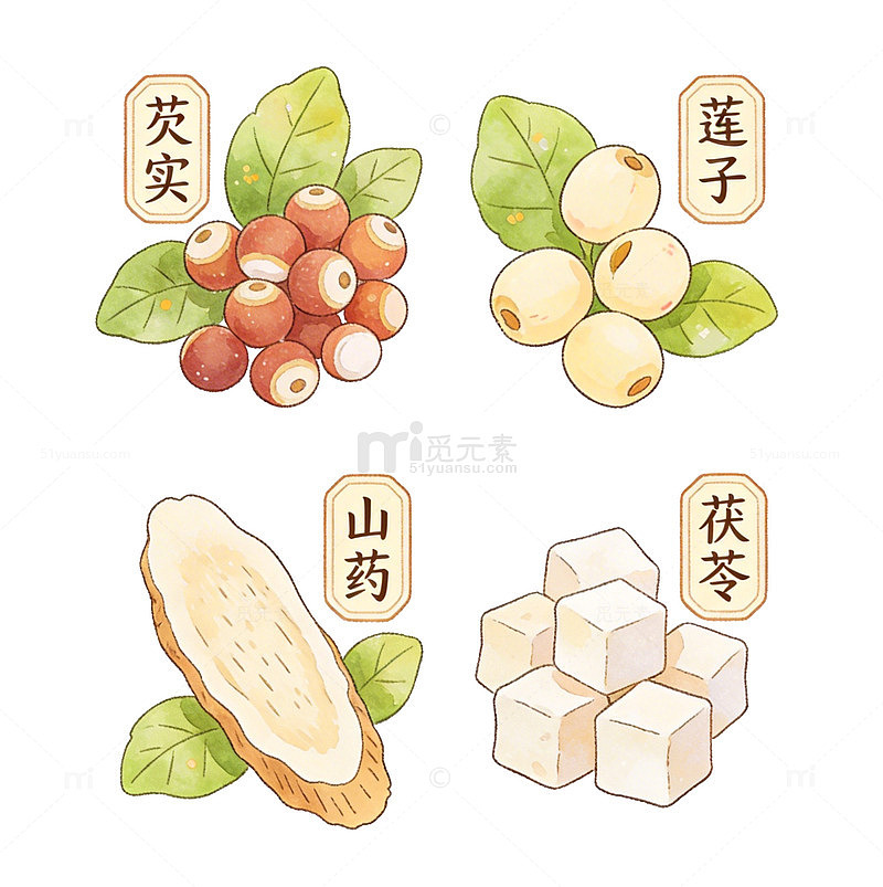 手绘中式食材插画设计素材