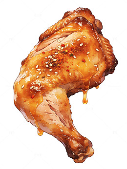 金黄色烤鸡腿美食插画