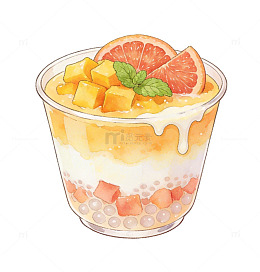 水彩芒果西柚甜品插画素材