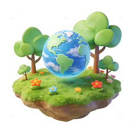 卡通地球岛自然风光插画
