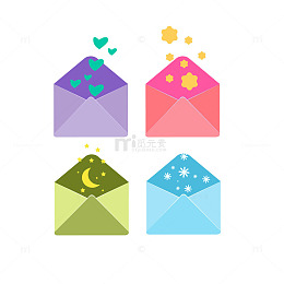 多彩信封节日元素插画设计素材