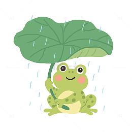 春天春雨青蛙手绘卡通元素