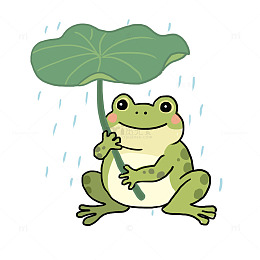 春天春雨青蛙荷叶手绘卡通元素