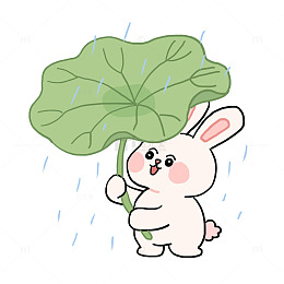 春天春雨兔子荷叶手绘卡通元素