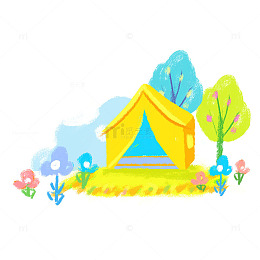 春季露营涂鸦手绘卡通野炊春游帐篷场景