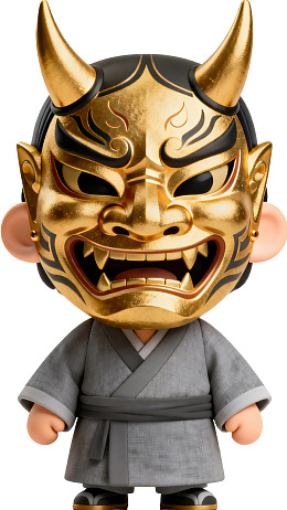 金色鬼面人偶身穿和服