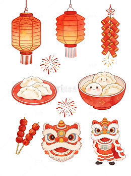 新年卡通可爱春节活动装饰元素素材贴纸