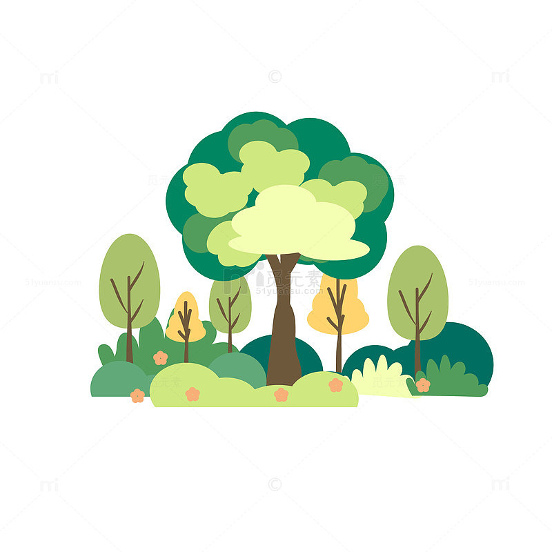 扁平风森林树木插画设计素材
