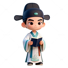 卡通古风书生读书图