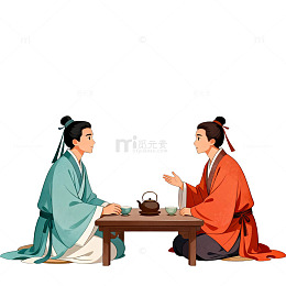 古风两人对饮插画素材