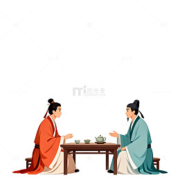 传统服饰茶话会插画