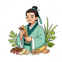 古风中医人物药材插画素材