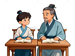 传统服饰师生读书图