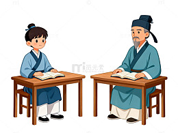 古风水墨师徒读书插画