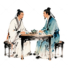 古风人物水墨画交谈素材