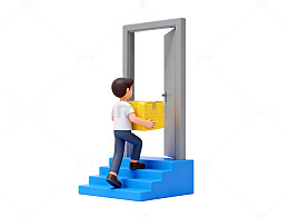 简约卡通人物搬运门图