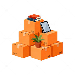 卡通风格搬家物品插画