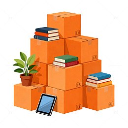 卡通搬家打包元素矢量素材