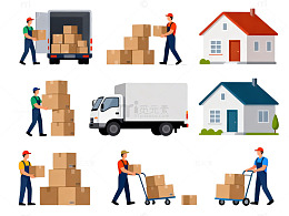 卡通风格搬家服务矢量插画