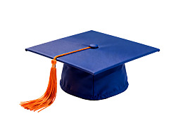 蓝色毕业帽配橙色流苏