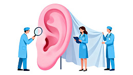 医生检查巨大耳朵模型