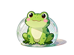 卡通青蛙坐在透明泡泡里