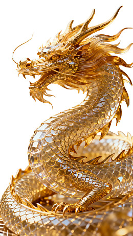金色龙雕塑细节特写图片