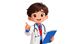 卡通医生手持夹板微笑指物