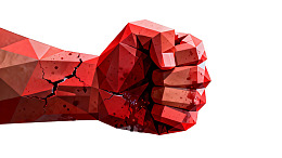 红色多边形拳头破碎效果
