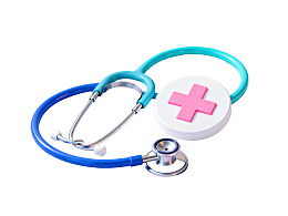 蓝绿听诊器配粉色十字医疗标识