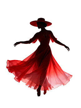 红裙女子舞动剪影图片