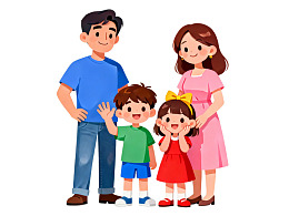 卡通家庭四口人温馨站立