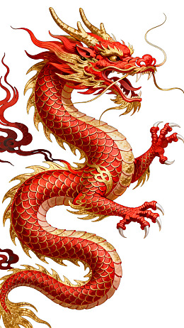 红色金色龙图案艺术插画