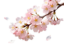 樱花枝头绽放花瓣飘落