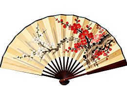 绘有梅花的古典折扇图片