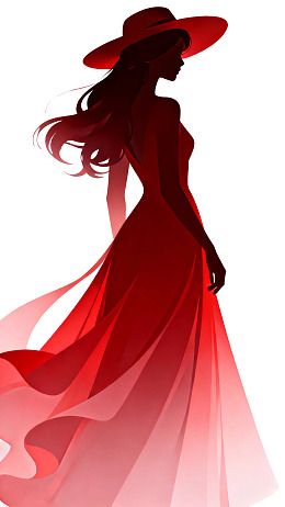 红衣女子戴帽优雅漫步